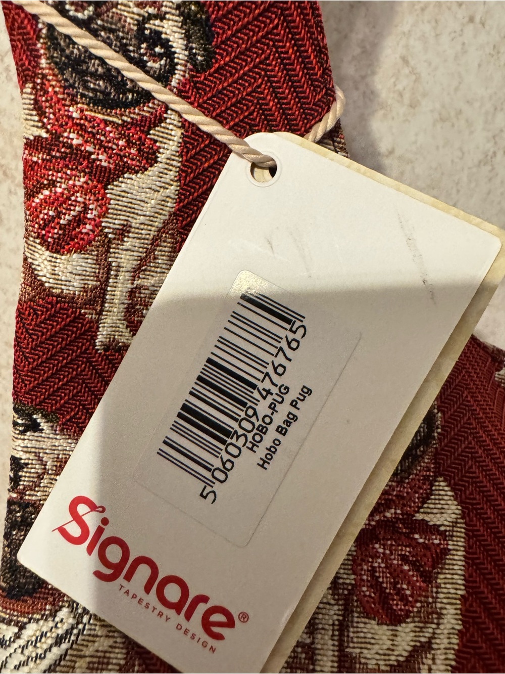 Red Pug-Print Shoulder Hobo Bag with Single Strap. NWT - Picture 5 of 6